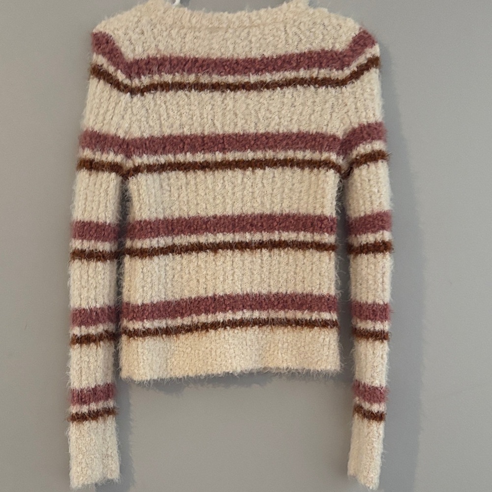 Freshman Textured Sweater with Cream and Purple Stripes - Picture 3 of 4